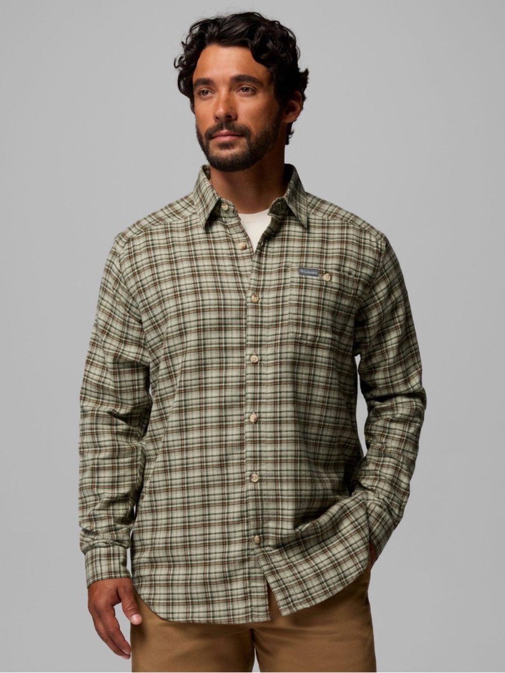 Columbia Olive Plaid Long-Sleeve Button-Down Shirt size L